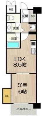 CITY SPIRE桜川Ⅱ(1LDK/4階)の間取り写真