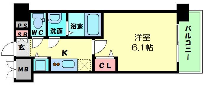 プレサンス京町堀ノース(1K/6階)の間取り写真