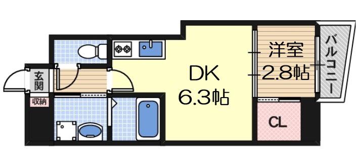 セレニテ夕陽丘EST(1DK/13階)の間取り写真