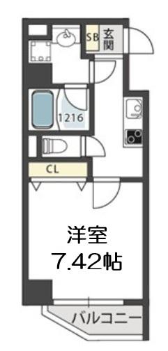 モンサンミッシェル北浜(1K/7階)の間取り写真