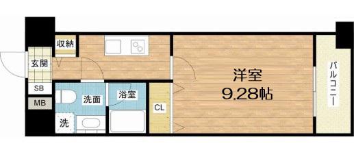 モンサンミッシェル北浜(1K/9階)の間取り写真