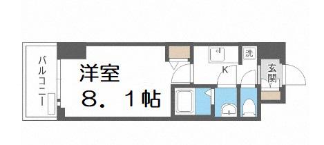 プレサンス谷町九丁目駅前(1K/15階)の間取り写真