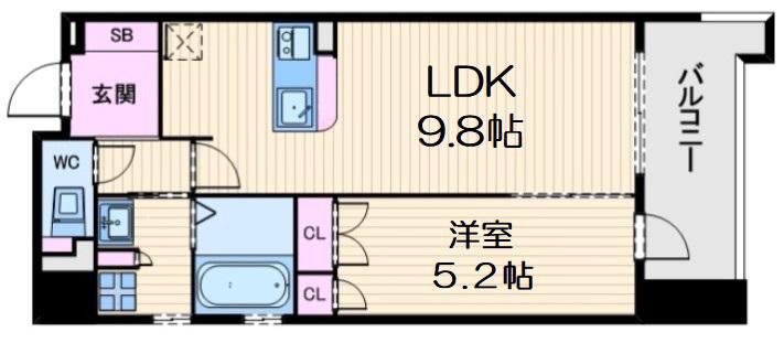セイワパレス大手前西(1LDK/3階)の間取り写真