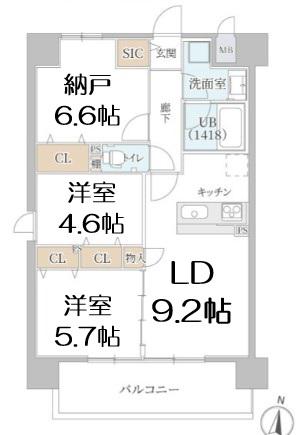 ラフィネール大阪十三(2SLDK/2階)の間取り写真