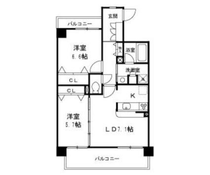 グランディールNAMBA(2LDK/6階)の間取り写真