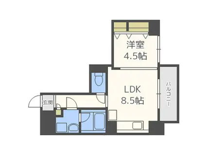 ポローニア立花通(1LDK/8階)の間取り写真
