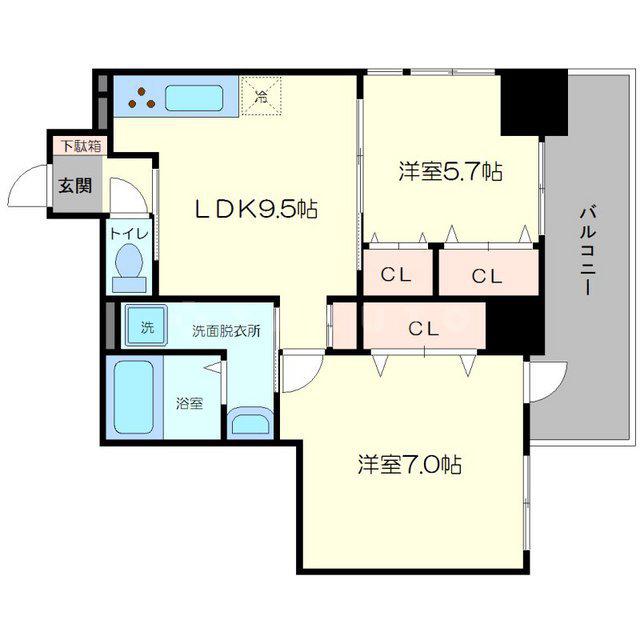 エグゼリエみなと通(2LDK/10階)の間取り写真