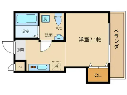 ブルービー玉造(1K/7階)の間取り写真