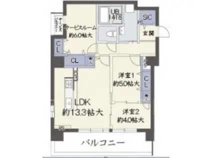 ユープテリア天王寺(2SLDK/5階)の間取り写真