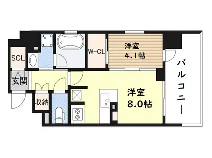 クリスタルエグゼ南堀江(1LDK/10階)の間取り写真