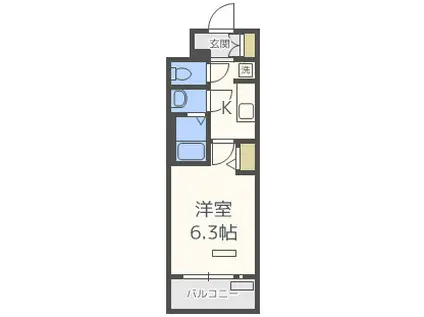 プレサンス難波クチュール(1K/2階)の間取り写真