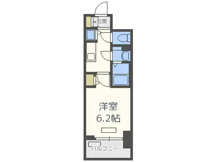 プレサンスタワー北浜(1K/6階)の間取り写真