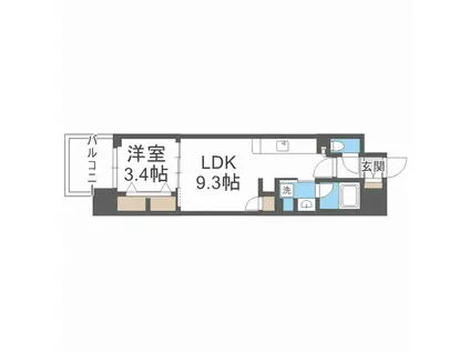 アーバネックス心斎橋イースト(1LDK/3階)の間取り写真