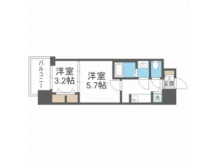 S-RESIDENCE日本橋QUALIER(2K/9階)の間取り写真