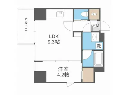 シーズンフラッツ大手前(1LDK/12階)の間取り写真