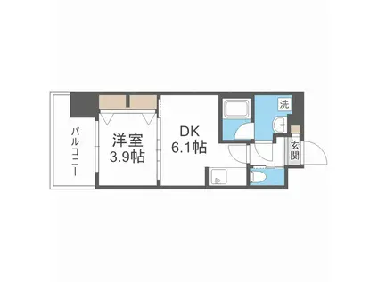 プレジオ十三(1DK/9階)の間取り写真
