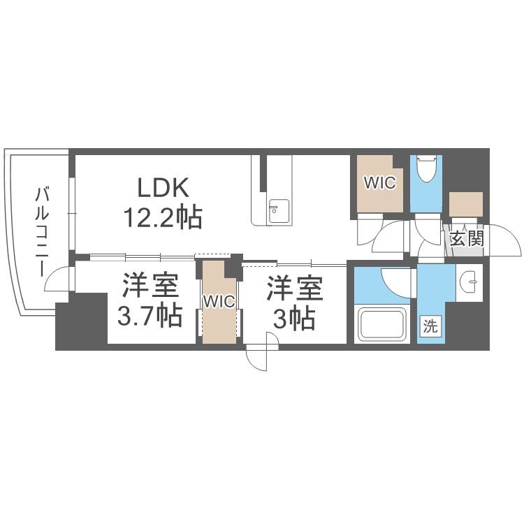 セレニテフラン難波(2LDK/2階)の間取り写真