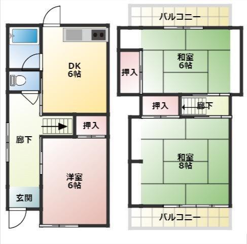 桜井線 京終駅 徒歩27分 2階建 築51年(3DK)の間取り写真