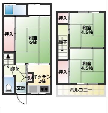 近鉄大阪線 二上駅 徒歩15分 2階建 築22年(3K)の間取り写真
