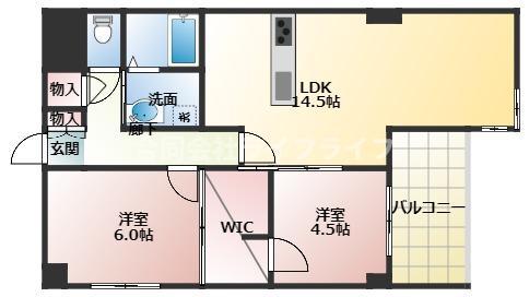 サンローゼ竜田川(2LDK/2階)の間取り写真