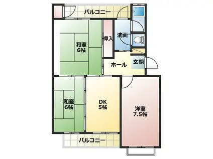 三室山コープタウン8号棟(3DK/4階)の間取り写真