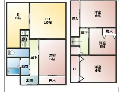 近鉄田原本線 池部駅 徒歩3分 2階建 築50年(3LDK)の間取り写真