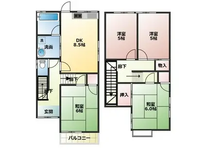 桜井線 帯解駅 徒歩25分 2階建 築37年(4DK)の間取り写真
