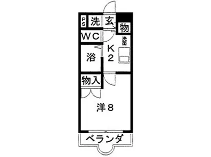 万葉ハイツⅢ(1K/1階)の間取り写真