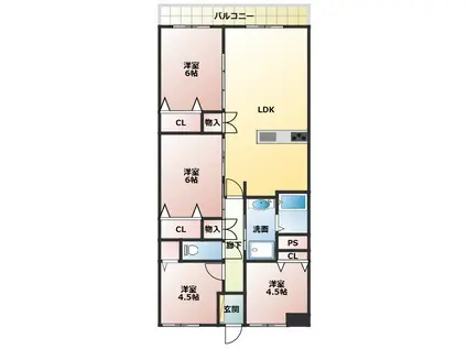 チサンマンションⅡ番館(4LDK/4階)の間取り写真