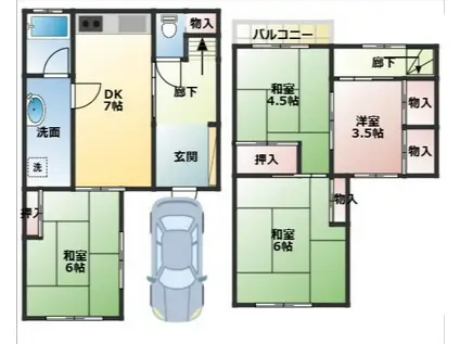 和歌山線 ＪＲ五位堂駅 徒歩14分 2階建 築42年(4DK)の間取り写真