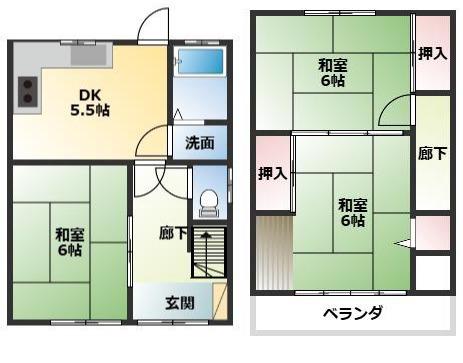 近鉄難波・奈良線 河内花園駅 徒歩23分 2階建 築51年(3DK)の間取り写真