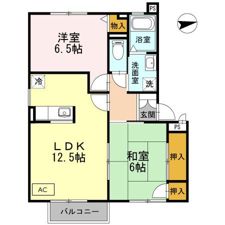 パセオ白鳳A棟(2LDK/2階)の間取り写真