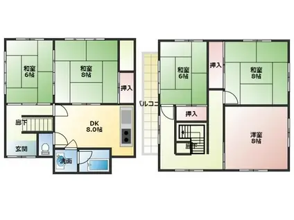 関西本線 法隆寺駅 徒歩10分 2階建 築47年(5DK)の間取り写真