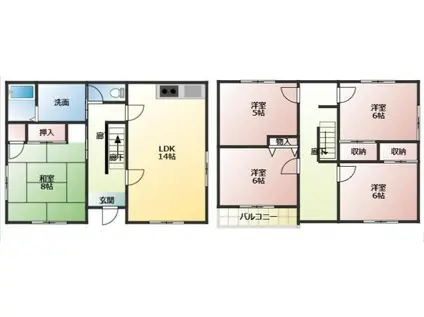 関西本線 三郷駅(奈良) 徒歩8分 2階建 築32年(5LDK)の間取り写真