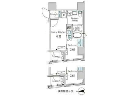 ザ・ライオンズフォーシア八丁堀(1DK/6階)の間取り写真