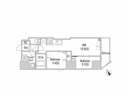 GRAN PASEO蔵前2(2LDK/13階)の間取り写真