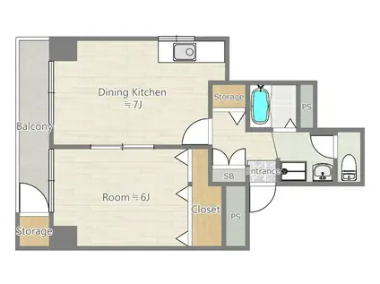 ローザス・フジ(1DK/2階)の間取り写真