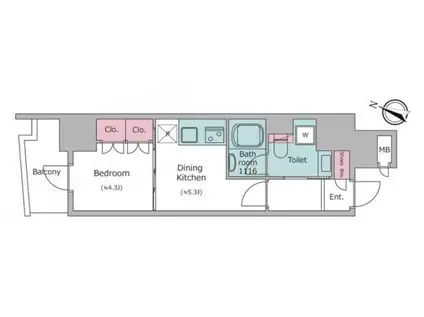 クロスレジデンス日本橋本町(1DK/8階)の間取り写真