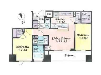アスコットパーク東京八丁堀(2LDK/3階)の間取り写真