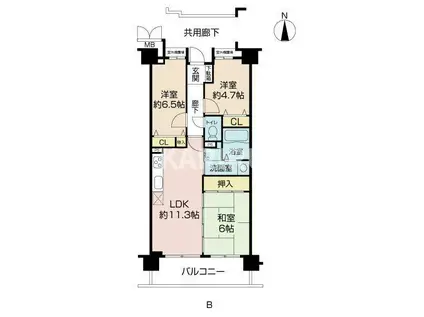 スカイタワー鶴見緑地(3LDK/8階)の間取り写真