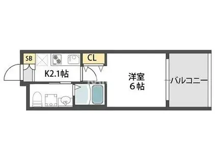 コンチネンタル東小橋(1K/6階)の間取り写真