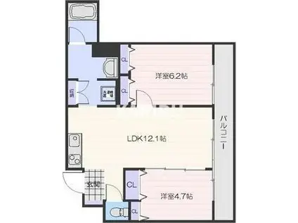 パレスコート小橋町(2LDK/5階)の間取り写真