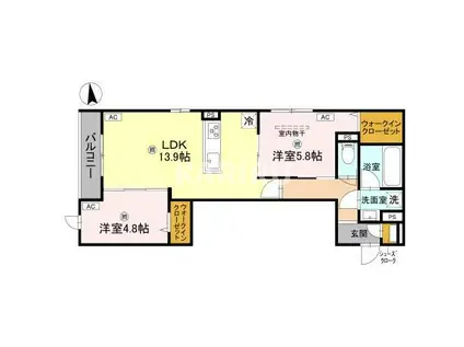 クラシスト高殿(2LDK/2階)の間取り写真