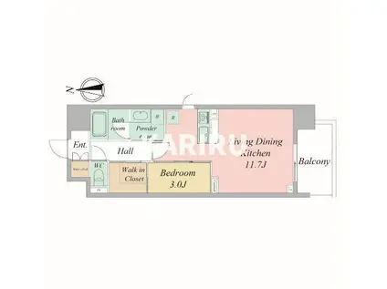 セレニテフラン谷町四丁目(1LDK/5階)の間取り写真