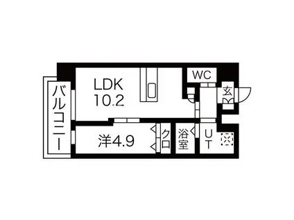 シャルールメゾン桃谷(1LDK/9階)の間取り写真