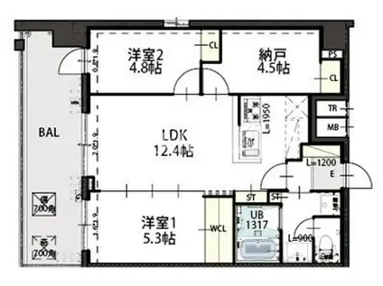 GRAND LUCE(2SLDK/10階)の間取り写真