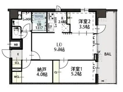 GRAND LUCE(2SLDK/9階)の間取り写真