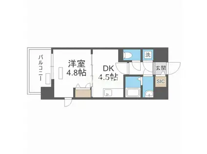 レジュールアッシュ都島ヴェルクレール(1DK/5階)の間取り写真