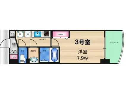 LUXE森之宮(1K/4階)の間取り写真