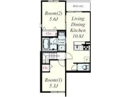 プレジール関目(2LDK/2階)の間取り写真